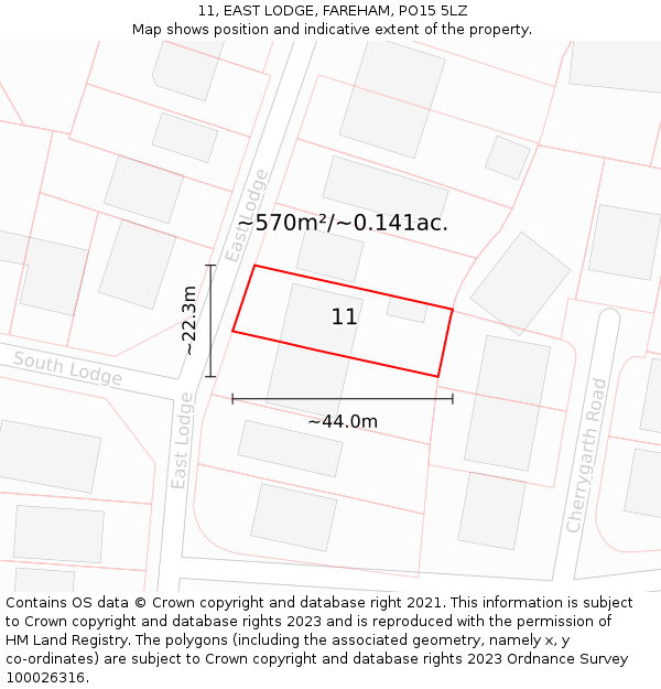 11, EAST LODGE, FAREHAM, PO15 5LZ: Plot and title map