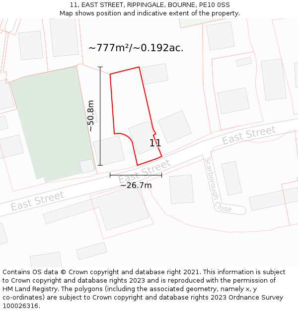 11, EAST STREET, RIPPINGALE, BOURNE, PE10 0SS: Plot and title map