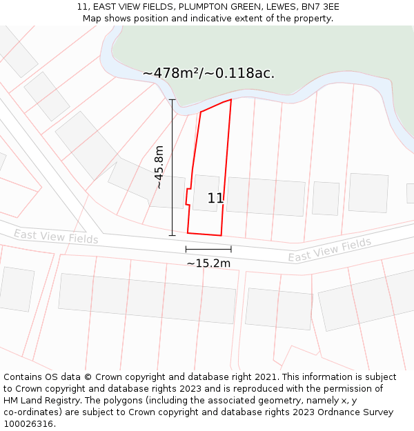 11, EAST VIEW FIELDS, PLUMPTON GREEN, LEWES, BN7 3EE: Plot and title map