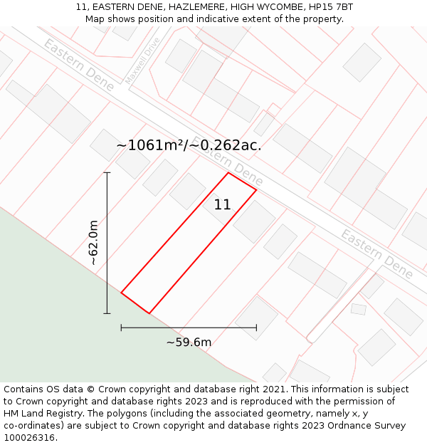 11, EASTERN DENE, HAZLEMERE, HIGH WYCOMBE, HP15 7BT: Plot and title map