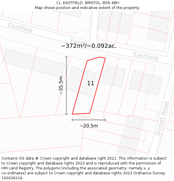 11, EASTFIELD, BRISTOL, BS9 4BH: Plot and title map