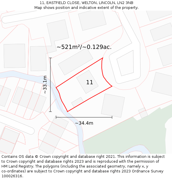 11, EASTFIELD CLOSE, WELTON, LINCOLN, LN2 3NB: Plot and title map