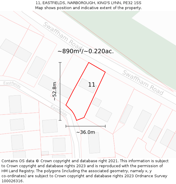 11, EASTFIELDS, NARBOROUGH, KING'S LYNN, PE32 1SS: Plot and title map