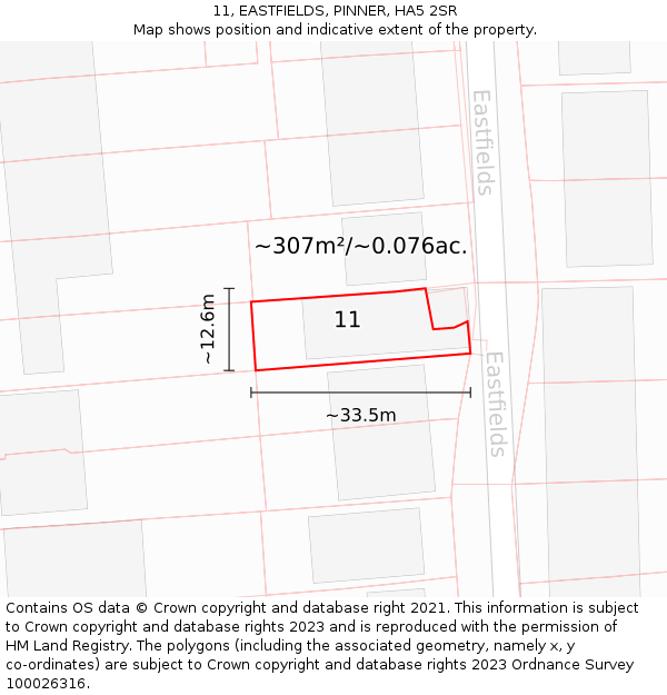 11, EASTFIELDS, PINNER, HA5 2SR: Plot and title map