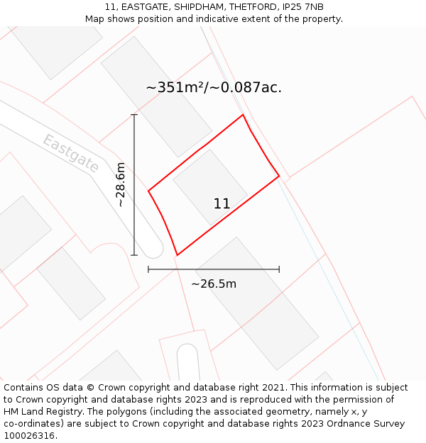 11, EASTGATE, SHIPDHAM, THETFORD, IP25 7NB: Plot and title map