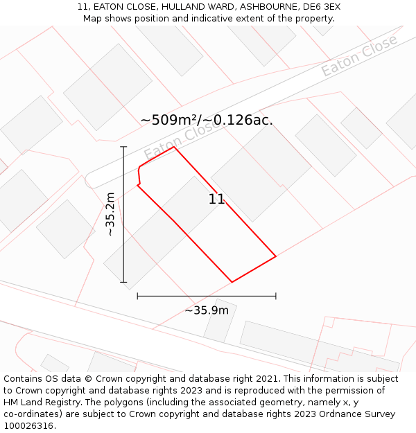 11, EATON CLOSE, HULLAND WARD, ASHBOURNE, DE6 3EX: Plot and title map