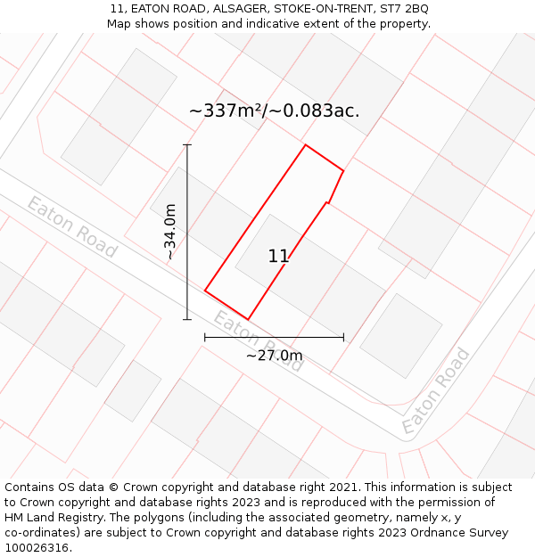 11, EATON ROAD, ALSAGER, STOKE-ON-TRENT, ST7 2BQ: Plot and title map