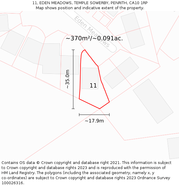 11, EDEN MEADOWS, TEMPLE SOWERBY, PENRITH, CA10 1RP: Plot and title map