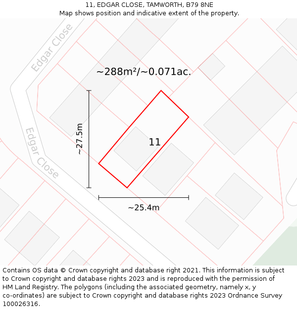 11, EDGAR CLOSE, TAMWORTH, B79 8NE: Plot and title map