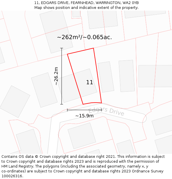 11, EDGARS DRIVE, FEARNHEAD, WARRINGTON, WA2 0YB: Plot and title map
