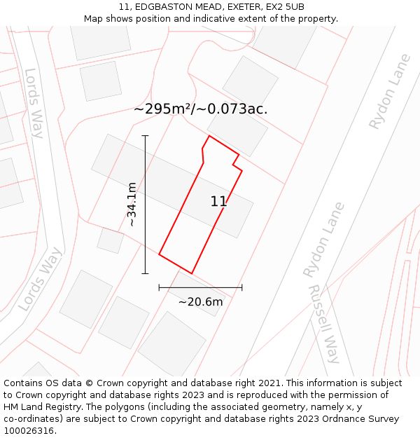 11, EDGBASTON MEAD, EXETER, EX2 5UB: Plot and title map