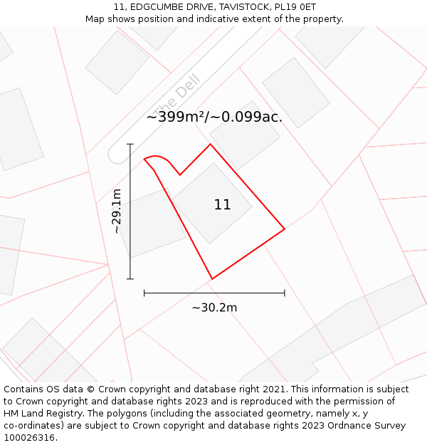 11, EDGCUMBE DRIVE, TAVISTOCK, PL19 0ET: Plot and title map