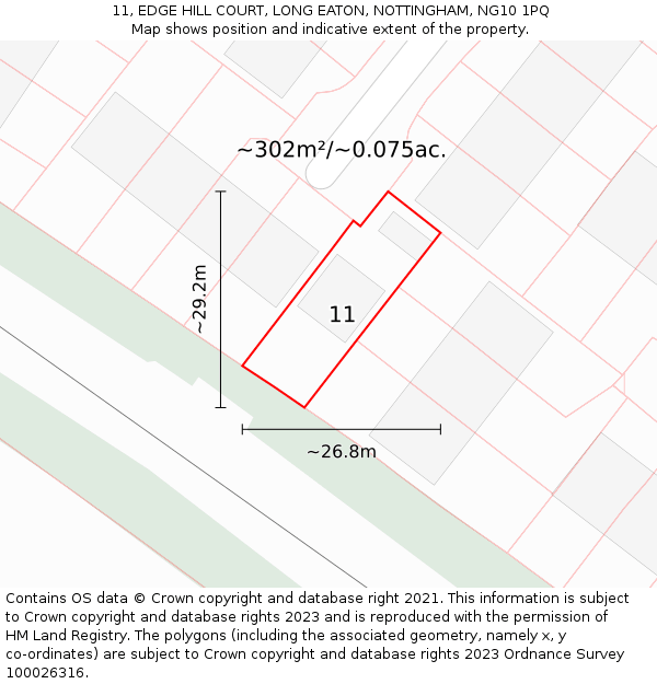 11, EDGE HILL COURT, LONG EATON, NOTTINGHAM, NG10 1PQ: Plot and title map