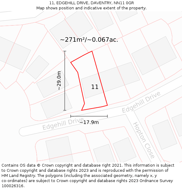 11, EDGEHILL DRIVE, DAVENTRY, NN11 0GR: Plot and title map