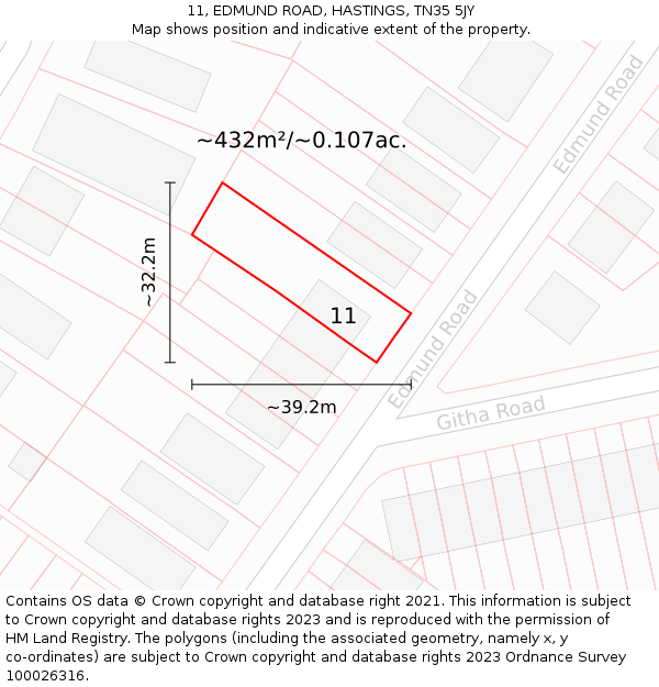 11, EDMUND ROAD, HASTINGS, TN35 5JY: Plot and title map
