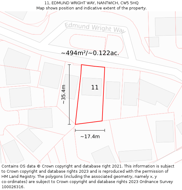 11, EDMUND WRIGHT WAY, NANTWICH, CW5 5HQ: Plot and title map