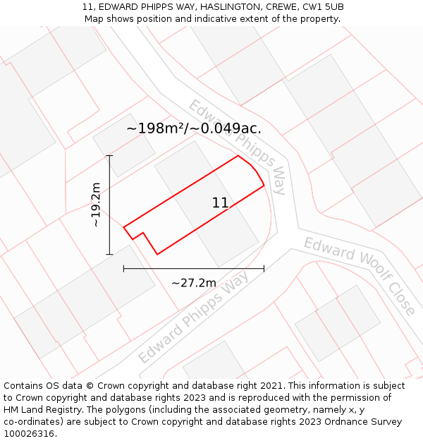 11, EDWARD PHIPPS WAY, HASLINGTON, CREWE, CW1 5UB: Plot and title map