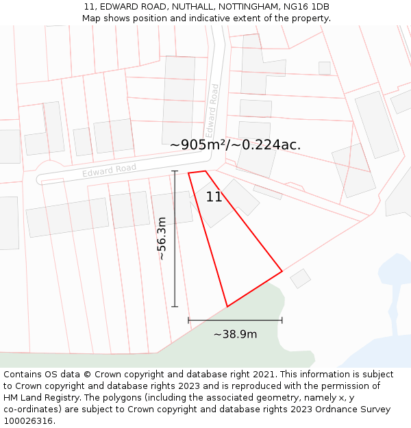 11, EDWARD ROAD, NUTHALL, NOTTINGHAM, NG16 1DB: Plot and title map