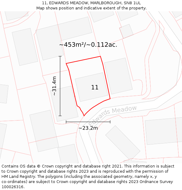 11, EDWARDS MEADOW, MARLBOROUGH, SN8 1UL: Plot and title map
