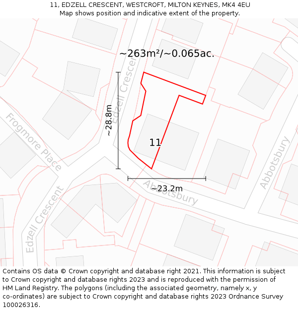 11, EDZELL CRESCENT, WESTCROFT, MILTON KEYNES, MK4 4EU: Plot and title map