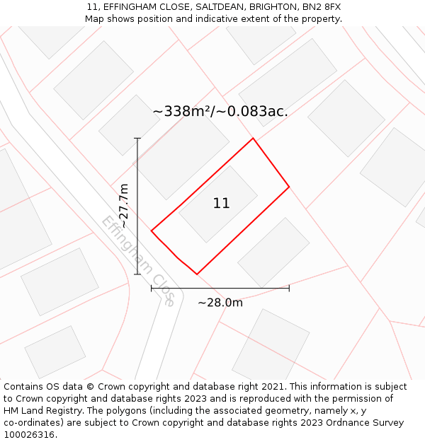 11, EFFINGHAM CLOSE, SALTDEAN, BRIGHTON, BN2 8FX: Plot and title map