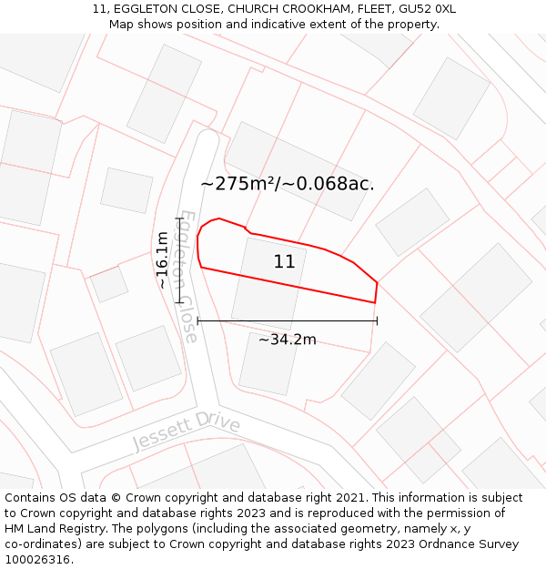 11, EGGLETON CLOSE, CHURCH CROOKHAM, FLEET, GU52 0XL: Plot and title map