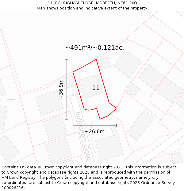 11, EGLINGHAM CLOSE, MORPETH, NE61 2XQ: Plot and title map