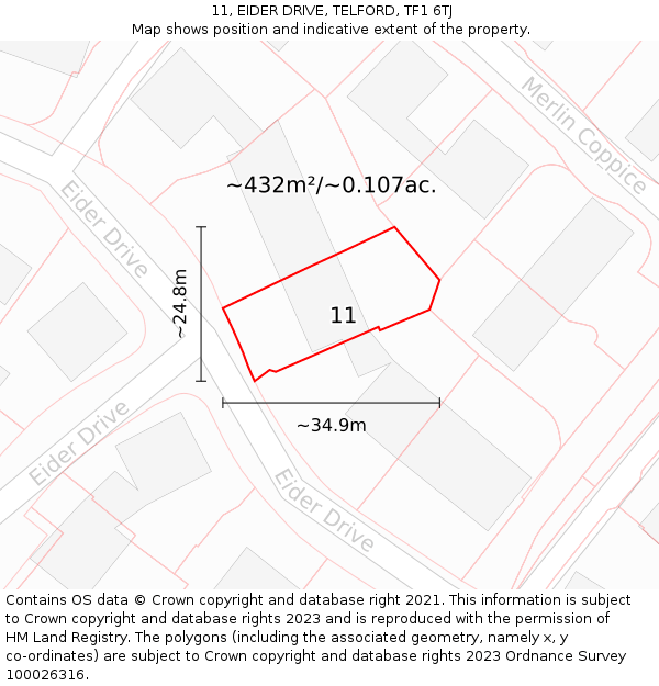 11, EIDER DRIVE, TELFORD, TF1 6TJ: Plot and title map