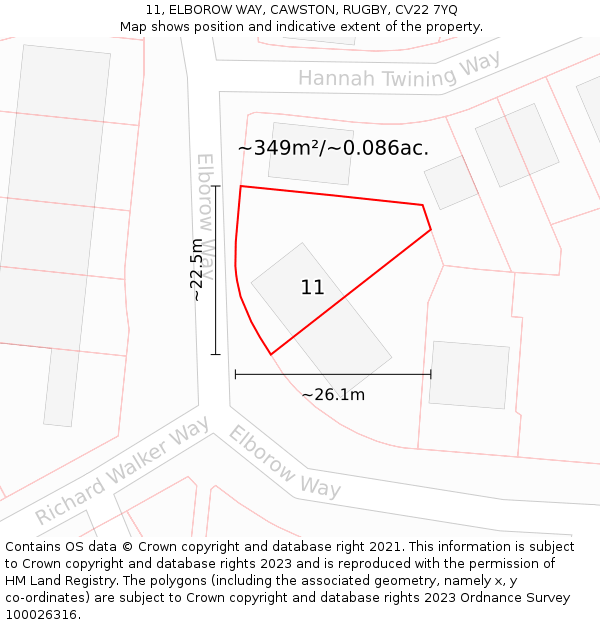 11, ELBOROW WAY, CAWSTON, RUGBY, CV22 7YQ: Plot and title map