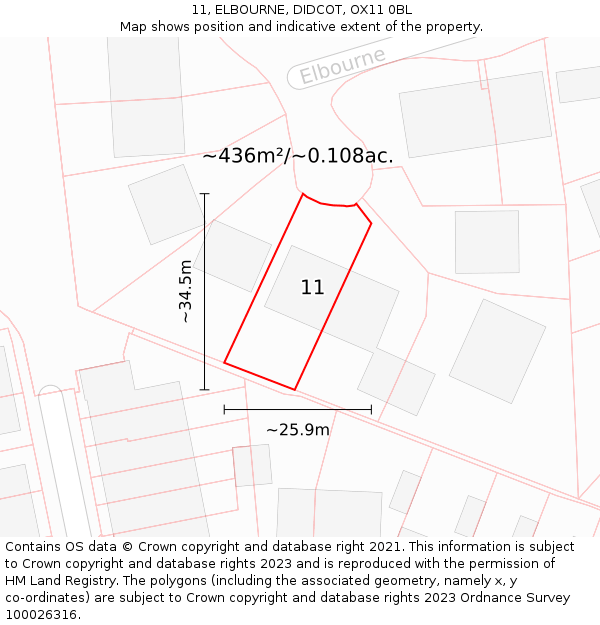 11, ELBOURNE, DIDCOT, OX11 0BL: Plot and title map