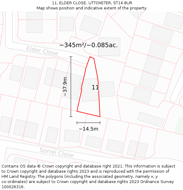 11, ELDER CLOSE, UTTOXETER, ST14 8UR: Plot and title map