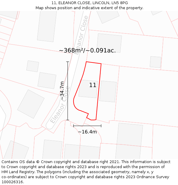 11, ELEANOR CLOSE, LINCOLN, LN5 8PG: Plot and title map