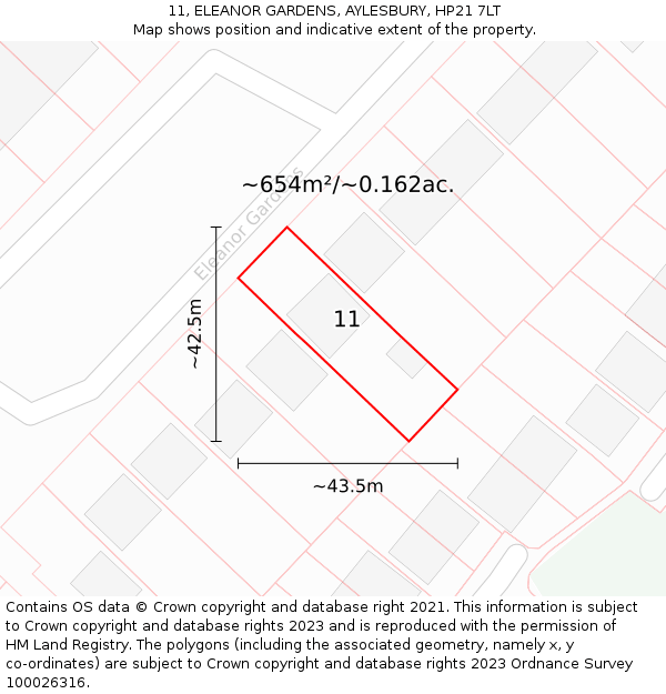 11, ELEANOR GARDENS, AYLESBURY, HP21 7LT: Plot and title map