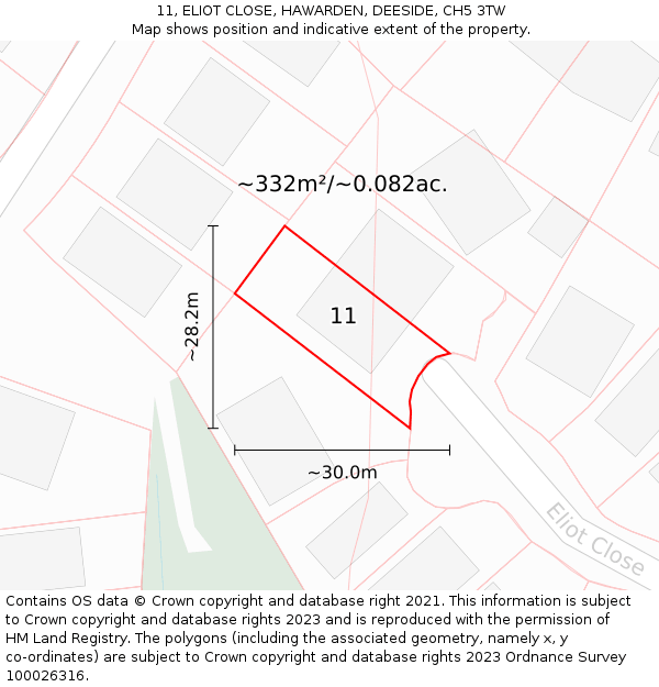 11, ELIOT CLOSE, HAWARDEN, DEESIDE, CH5 3TW: Plot and title map