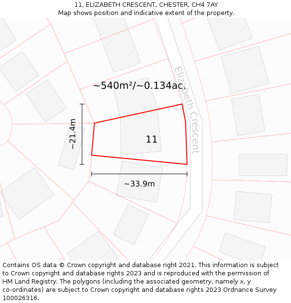 11, ELIZABETH CRESCENT, CHESTER, CH4 7AY: Plot and title map