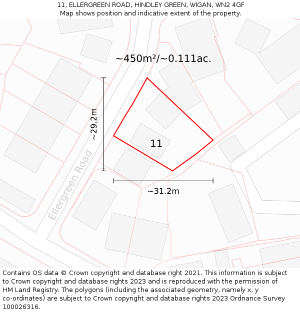 11, ELLERGREEN ROAD, HINDLEY GREEN, WIGAN, WN2 4GF: Plot and title map