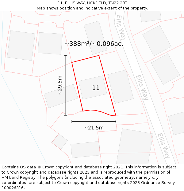 11, ELLIS WAY, UCKFIELD, TN22 2BT: Plot and title map