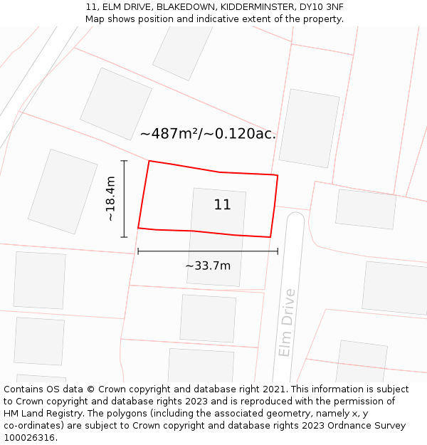 11, ELM DRIVE, BLAKEDOWN, KIDDERMINSTER, DY10 3NF: Plot and title map