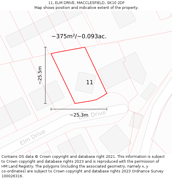 11, ELM DRIVE, MACCLESFIELD, SK10 2DF: Plot and title map