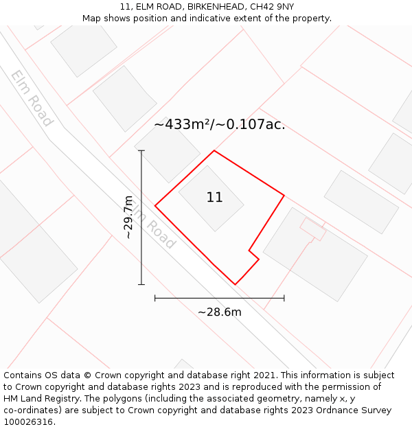 11, ELM ROAD, BIRKENHEAD, CH42 9NY: Plot and title map