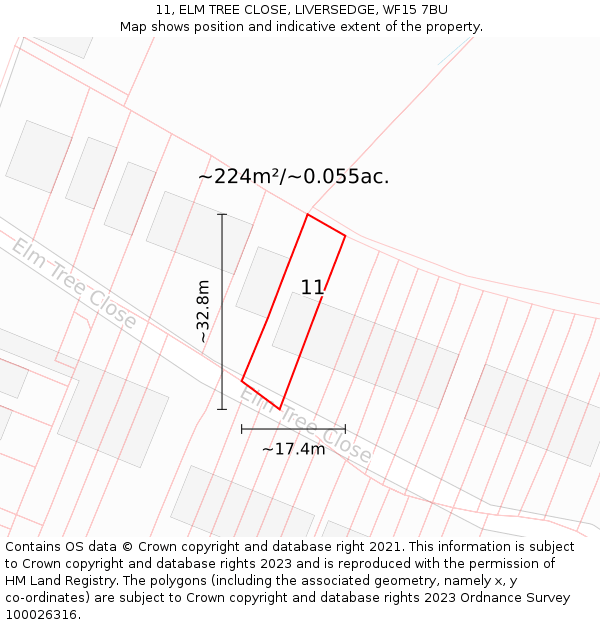 11, ELM TREE CLOSE, LIVERSEDGE, WF15 7BU: Plot and title map