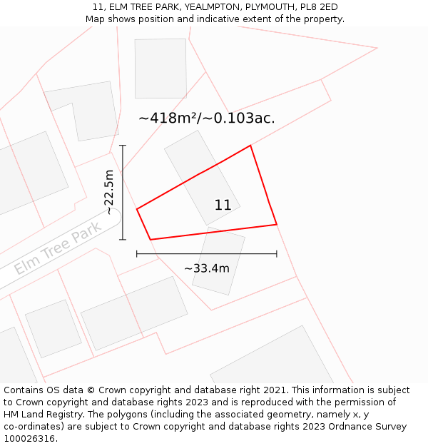 11, ELM TREE PARK, YEALMPTON, PLYMOUTH, PL8 2ED: Plot and title map