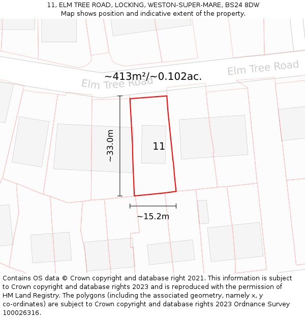 11, ELM TREE ROAD, LOCKING, WESTON-SUPER-MARE, BS24 8DW: Plot and title map