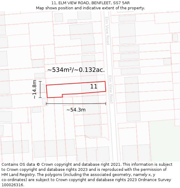 11, ELM VIEW ROAD, BENFLEET, SS7 5AR: Plot and title map