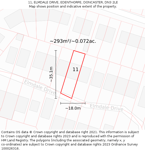 11, ELMDALE DRIVE, EDENTHORPE, DONCASTER, DN3 2LE: Plot and title map
