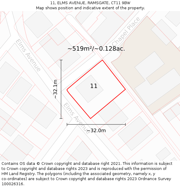 11, ELMS AVENUE, RAMSGATE, CT11 9BW: Plot and title map
