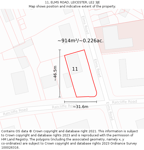 11, ELMS ROAD, LEICESTER, LE2 3JE: Plot and title map