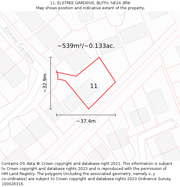 11, ELSTREE GARDENS, BLYTH, NE24 3RW: Plot and title map