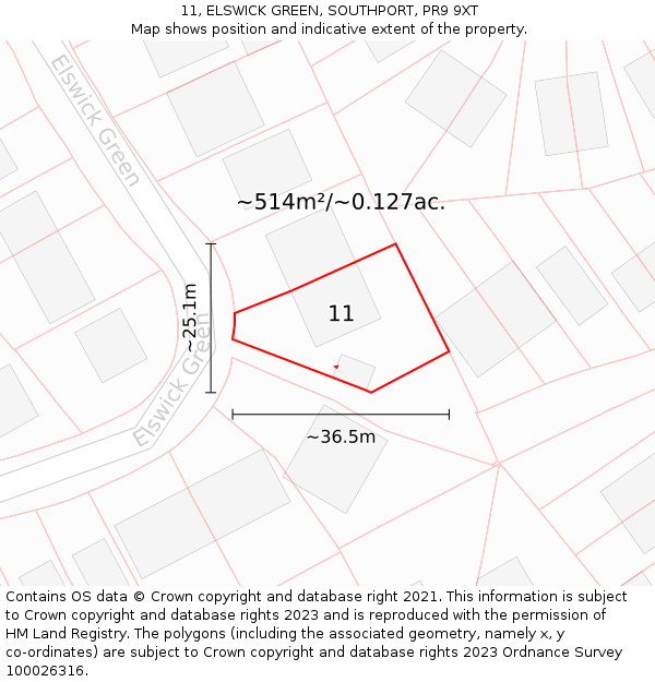 11, ELSWICK GREEN, SOUTHPORT, PR9 9XT: Plot and title map