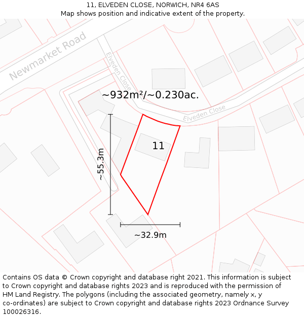 11, ELVEDEN CLOSE, NORWICH, NR4 6AS: Plot and title map